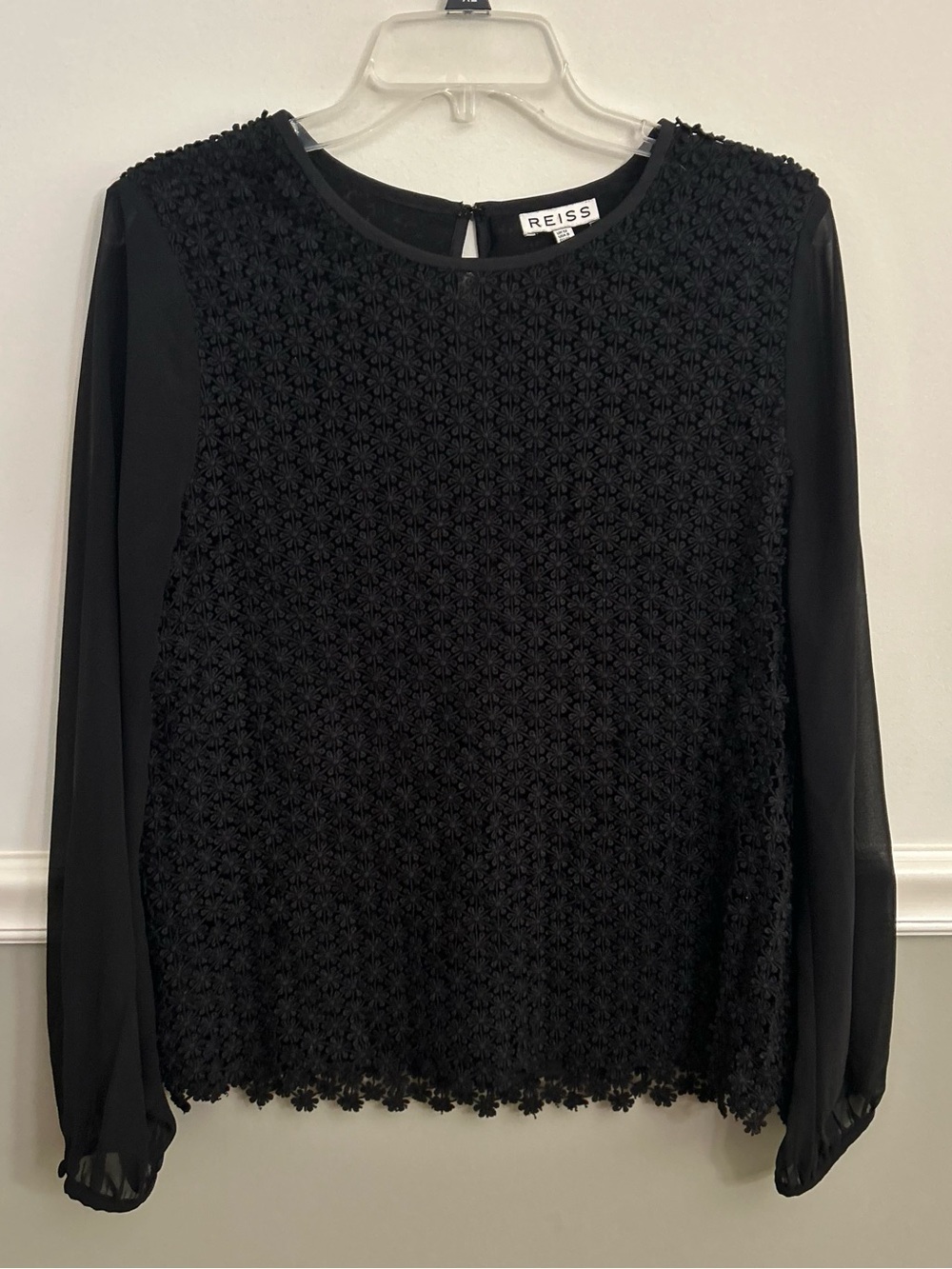 Reiss Villa Flower Lace Textured Crochet Eyelet Sheer Chic Elegant Blouse 8